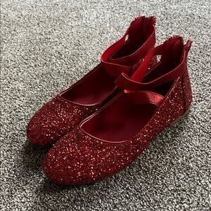 Amazon Kids Red Glitter Mary Jane Ballet Flats with Ankle Strap